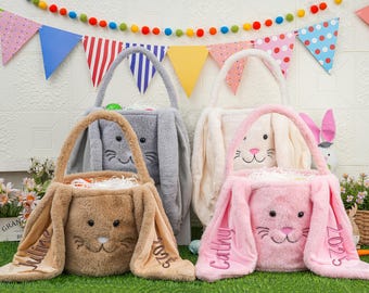 Embroidered Name Easter Bucket,Personalized Plush Easter Basket,Kids Bunny Basket with Name,Custom Easter Bag,Easter Gifts for Girls Boys