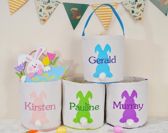 Personalized Easter Basket,Kids Bunny Basket with Name,Custom Embroidered Easter Basket,Easter Bunny Tail Bag,Boys Girls Easter Gift Hollday