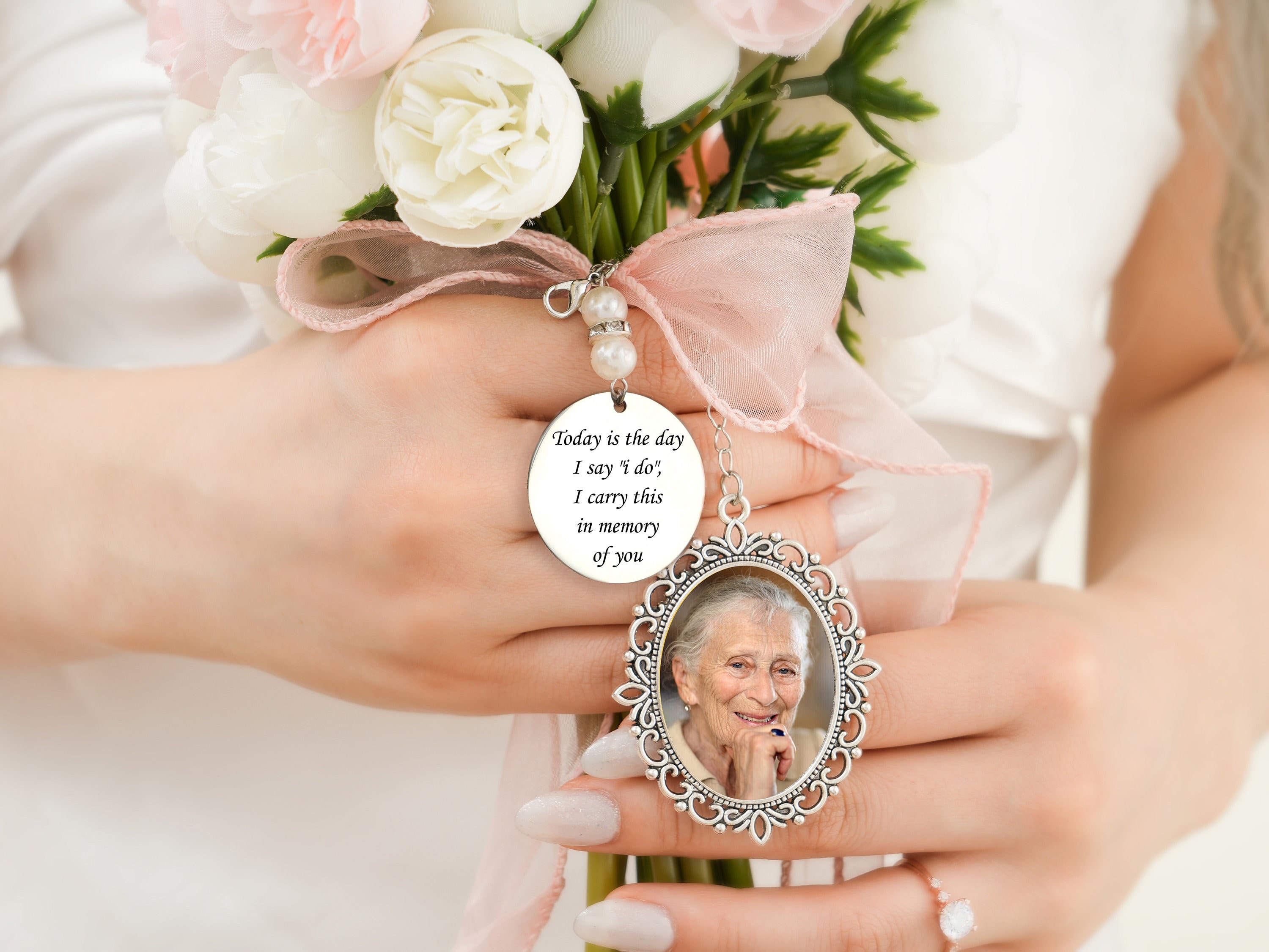 Memorial Charm for Bridal Bouquet, Wedding Memorial Bouquet Charms, Memory Charm for Family Photos, Bride Gift for Bride Gifts, Angel Charm