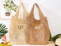 Custom initials handle bag,Embroidery beach bag,Personalized Beach Tote Bag,Girl travel tote bag,Raffia beach bagBachelorette party gift bag