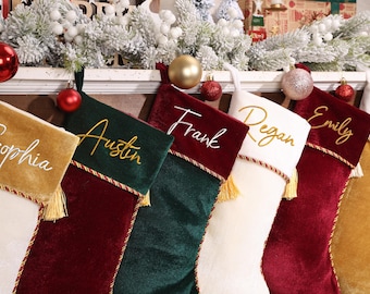 Calze di Natale personalizzate con nome, calze di Natale in velluto personalizzate, calze con monogramma, decorazioni natalizie, regalo di Natale 2025