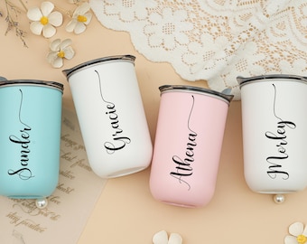 Gepersonaliseerde roestvrij staal, koffiekopje, bruidsmeisje voorstel geschenk, wijntuimelaar met deksel, roestvrijstalen fles, bruidsmeisje geschenk, geïsoleerde reismok