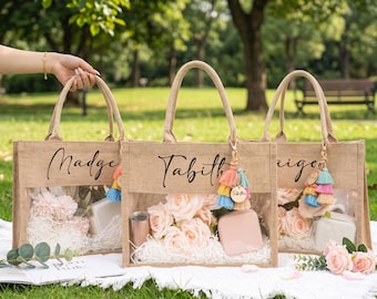 Bolsa de regalo personalizada, bolsas de dama de honor, bolsa de playa de regalo, regalos de dama de honor, recuerdo de despedida de soltera, bolsa de yute, regalo de fiesta nupcial, bolsa de agradecimiento
