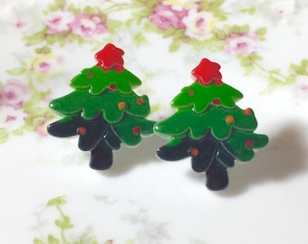 Christmas Tree Studs, Festive Xmas Tree Earrings, Christmas Earrings, Colorful Christmas Tree Studs with Red Star on Top, Holiday Stud (SE8)