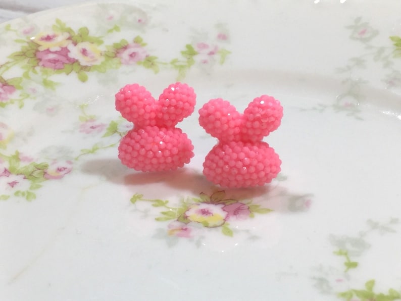 Puffy Rabbit Stud Earrings SE1 Kawaii Easter Studs Sparkling Bunny Earring Chubby Bunny Studs Pink Bunny Stud Earrings
