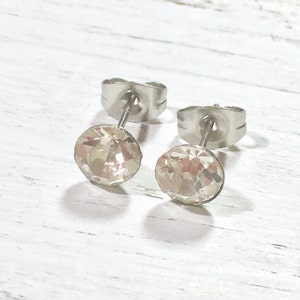 Rhinestone Stud Earrings, Small Clear Rhinestone Studs, April Birthstone Studs, Clear Glass Stud Earrings, Surgical Steel Studs HJ4 image 2