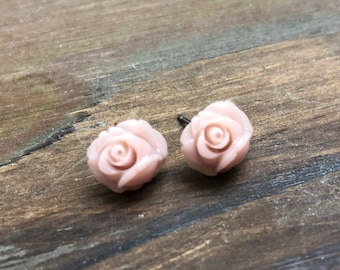 Tiny Rose Studs, Brown Flower Earrings, Coffee Brown Rose Studs, Tiny Flower Earrings, Flower Girl Earrings, Surgical Steel Studs