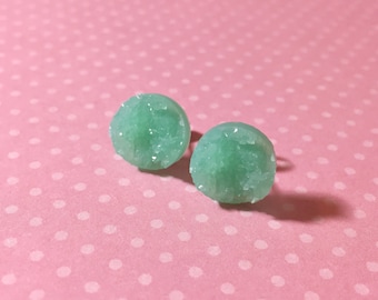 Mint Green Druzy Studs, Pastel Green Stud Earrings, Mint Green Drusy Studs, Druzy Jewelry, Surgical Steel Studs, KreatedByKelly (SE5)