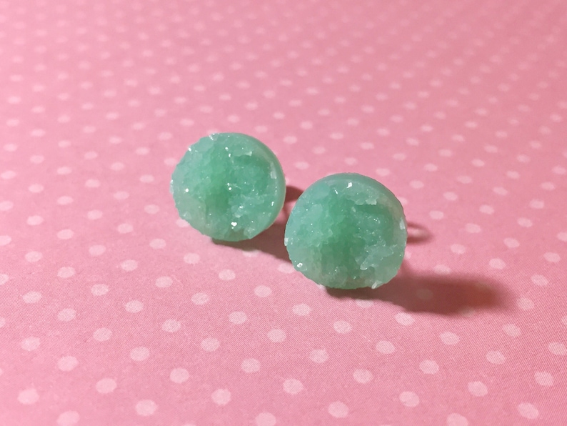 Mint Green Druzy Studs Pastel Green Stud Earrings SE5 Mint Green Drusy Studs Druzy Jewelry Surgical Steel Studs KreatedByKelly