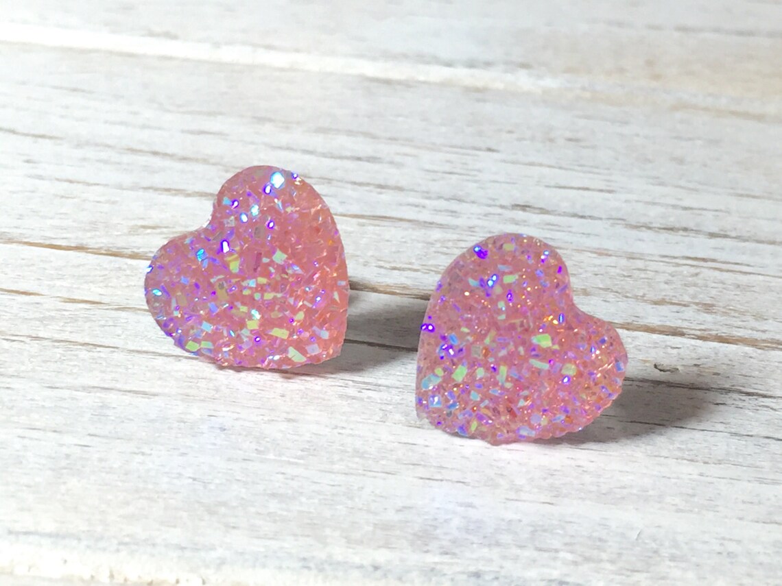Light Pink Heart Earrings Valentine's Earrings Faux Etsy