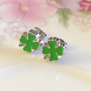 St Patrick's Day Earrings, Green Shamrock Earrings, Green Clover Earrings, Irish Green Leaf Earrings, Enameled Metal Earrings SE17 image 5