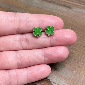 St Patrick's Day Earrings, Green Shamrock Earrings, Green Clover Earrings, Irish Green Leaf Earrings, Enameled Metal Earrings SE17 image 7