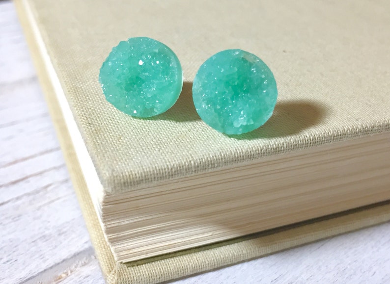 Mint Green Druzy Studs Pastel Green Stud Earrings SE5 Mint Green Drusy Studs Druzy Jewelry Surgical Steel Studs KreatedByKelly