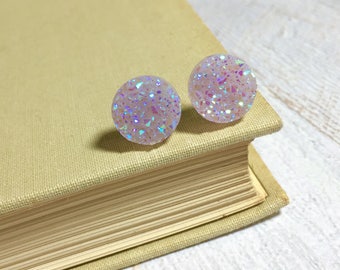 Lavender Druzy Studs, Purple Druzy Stud Earrings, Lavender Stud Earrings, Purple Drusy Studs, Druzy Jewelry, Surgical Steel Studs (SE9)