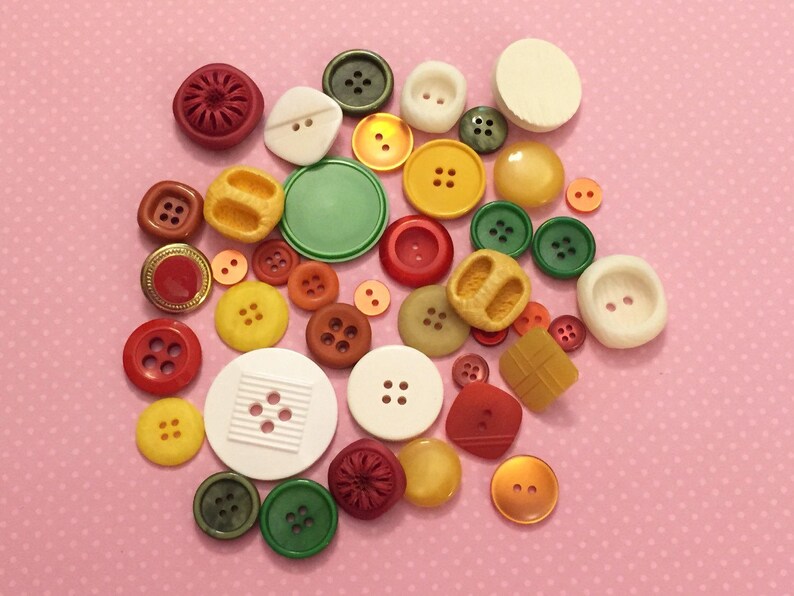 Scrapbook Kit Apple Harvest Inspiration Kit Warm Fall Color Palette Sewing Trim Kit Vintage Buttons Lot in Green Yellow Red White