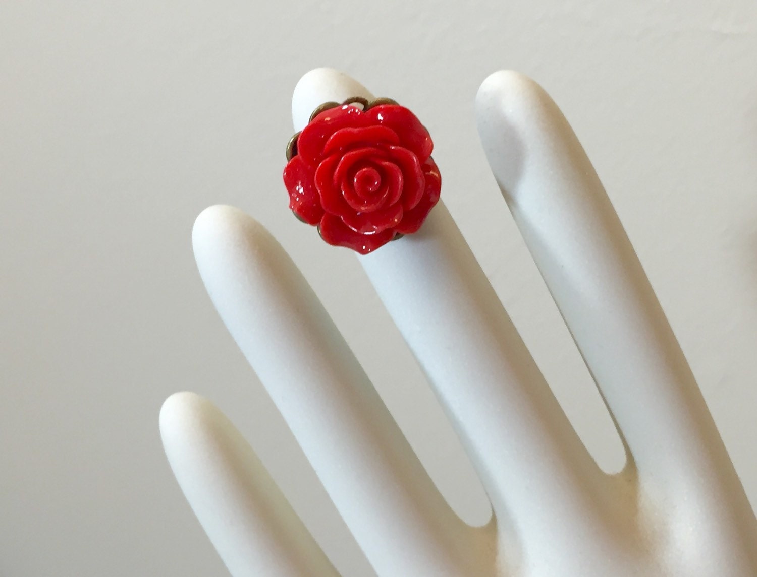 Red Rose Ring Christmas Red Flower Ring Flower Statement Etsy