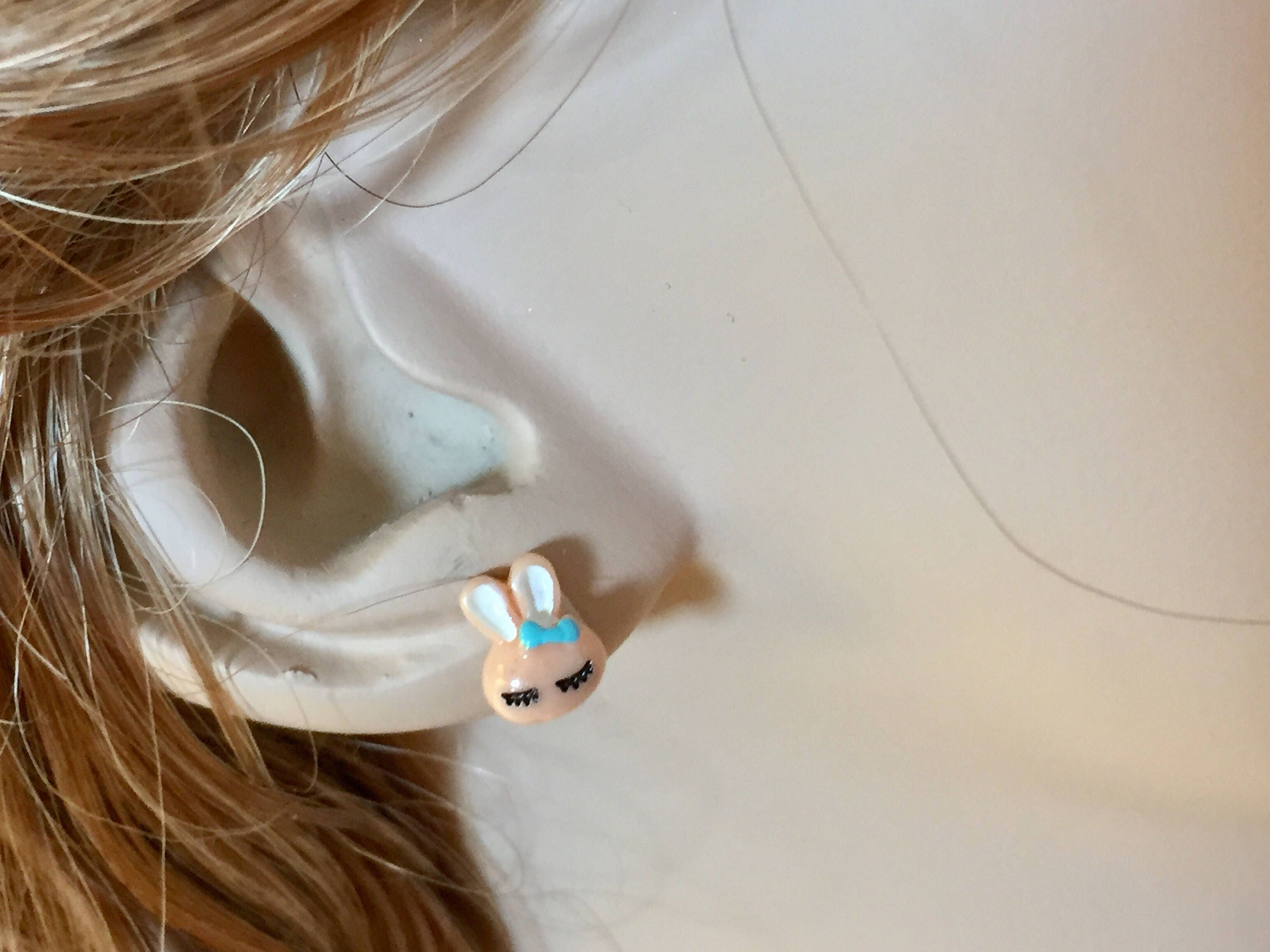 Tiny Rabbit Earrings, Easter Bunny Earrings, Chocolate Easter Bunny