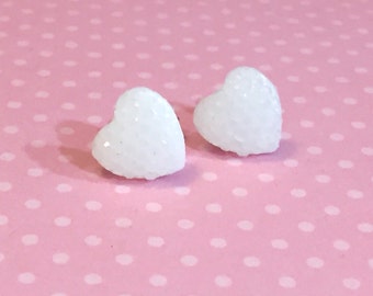 Little Heart Studs, Sparkle Heart Studs, Kawaii Studs, White Heart Studs, Glitter Heart Studs, Surgical Steel Studs, Valentine's Day (SE4)