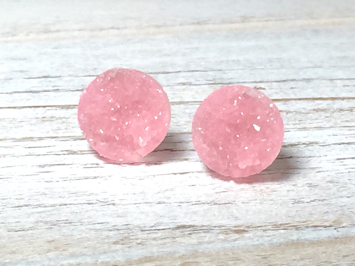 Light Pink Druzy Studs, Pastel Pink Studs, Pink Stud Earrings, Pink