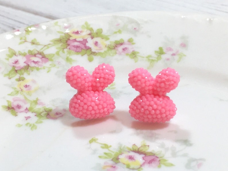 Puffy Rabbit Stud Earrings SE1 Kawaii Easter Studs Sparkling Bunny Earring Chubby Bunny Studs Pink Bunny Stud Earrings