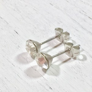 Rhinestone Stud Earrings, Small Clear Rhinestone Studs, April Birthstone Studs, Clear Glass Stud Earrings, Surgical Steel Studs HJ4 image 3