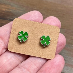 St Patrick's Day Earrings, Green Shamrock Earrings, Green Clover Earrings, Irish Green Leaf Earrings, Enameled Metal Earrings SE17 image 6