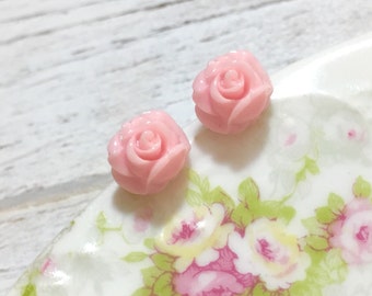 Tiny Rose Studs, Light Pink Rose Earrings, Pink Flower Earrings, Rose Studs, Tiny Flower Studs, Flower Girl Earrings, Surgical Steel Studs