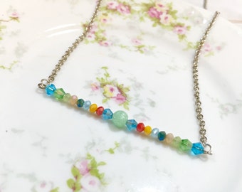 Beaded Bar Necklace, Colorful Bar Necklace, Layering Necklace, Minimalist Necklace, Bohemian Necklace, Handmade by KreatedbyKelly