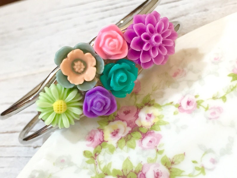 Nature Bracelet Floral Assemblage Cuff Bracelet Pink Purple Mint Green KreatedbyKelly Pastel Flowers Cuff Bracelet Woodland Bracelet