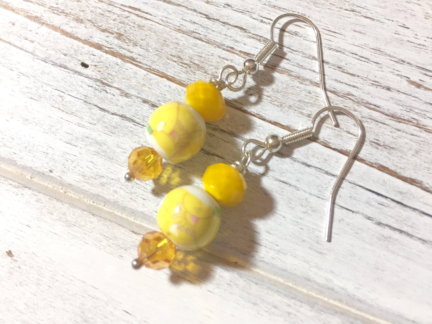 Yellow Flower Earrings, Sunshine Yellow Earrings, Floral Ceramic Bead