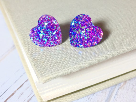 Purple Heart Earrings Valentine's Earrings Faux Purple | Etsy