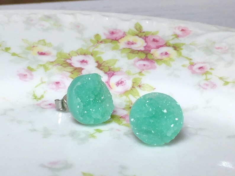Mint Green Druzy Studs Pastel Green Stud Earrings SE5 Mint Green Drusy Studs Druzy Jewelry Surgical Steel Studs KreatedByKelly