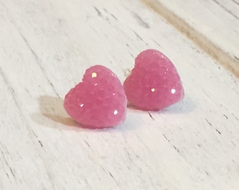 Purple Pink Sparkly Heart Studs, Purple Heart Studs, Kawaii Studs, Sugar Coated Candy Heart Studs, Little Heart Studs, Valentine's Day (SE4)