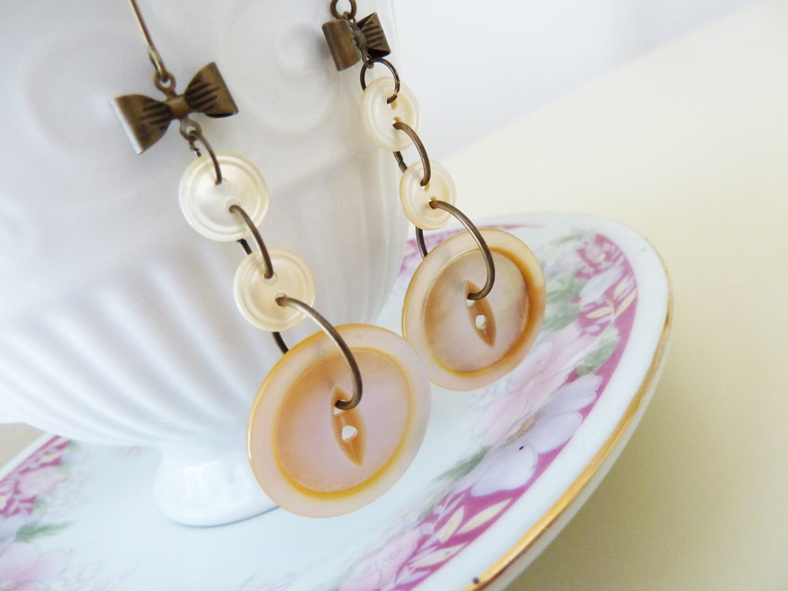 Antique Mother of Pearl Sewing Button Earrings Etsy