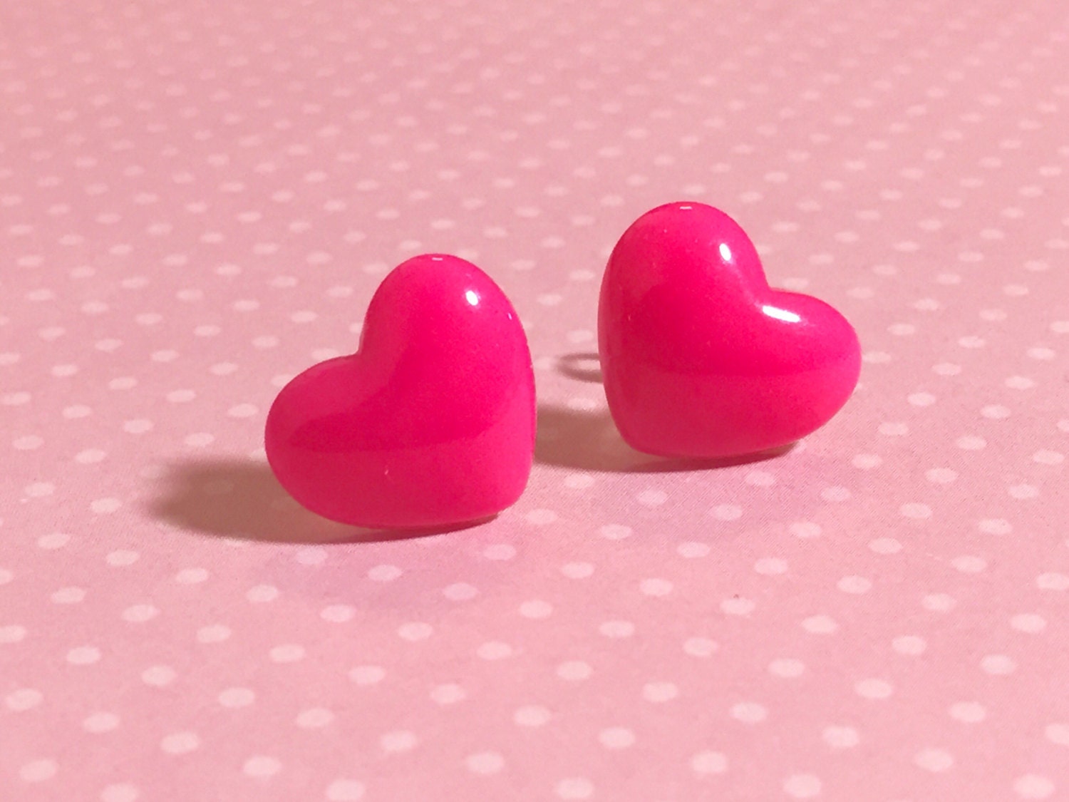 Bright Pink Heart Studs, Surgical Steel Posts, Sensitive Ears