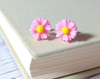 Small Pink Daisy Studs, Pink Gerber Daisy Studs, Pink Flower Earrings,  Surgical Steel Studs, Bridesmaid Gift Earrings, KreatedByKelly (LB3)