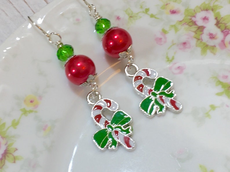 Candy Cane Earrings Christmas Earrings Holiday Jewelry Red Etsy