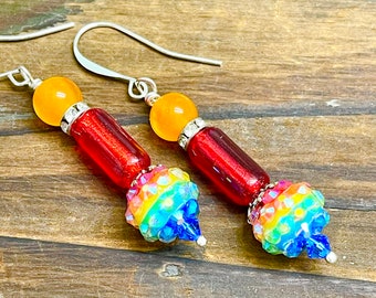 Fun Sparkling Rainbow Earrings, Hypoallergenic Ear Wires