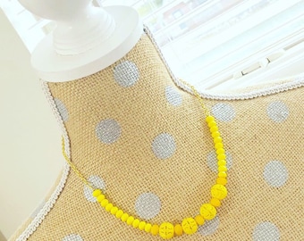 Handmade Sunshine Yellow Vintage Filigree Bead Necklace with Lobster Clasp Closure