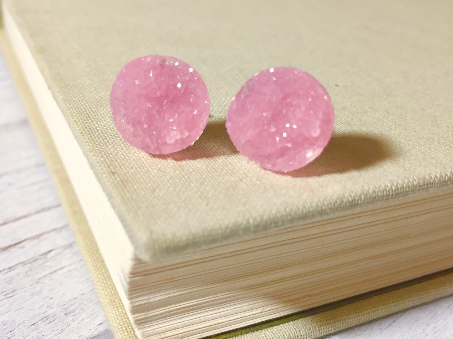 Light Pink Druzy Studs, Pastel Pink Studs, Pink Stud Earrings, Pink