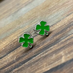 St Patrick's Day Earrings, Green Shamrock Earrings, Green Clover Earrings, Irish Green Leaf Earrings, Enameled Metal Earrings SE17 image 3