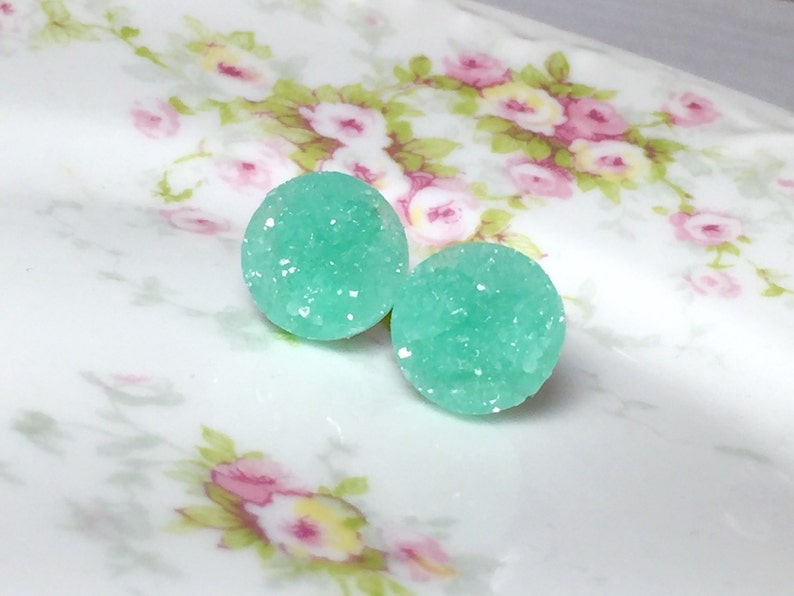 Mint Green Druzy Studs Pastel Green Stud Earrings SE5 Mint Green Drusy Studs Druzy Jewelry Surgical Steel Studs KreatedByKelly