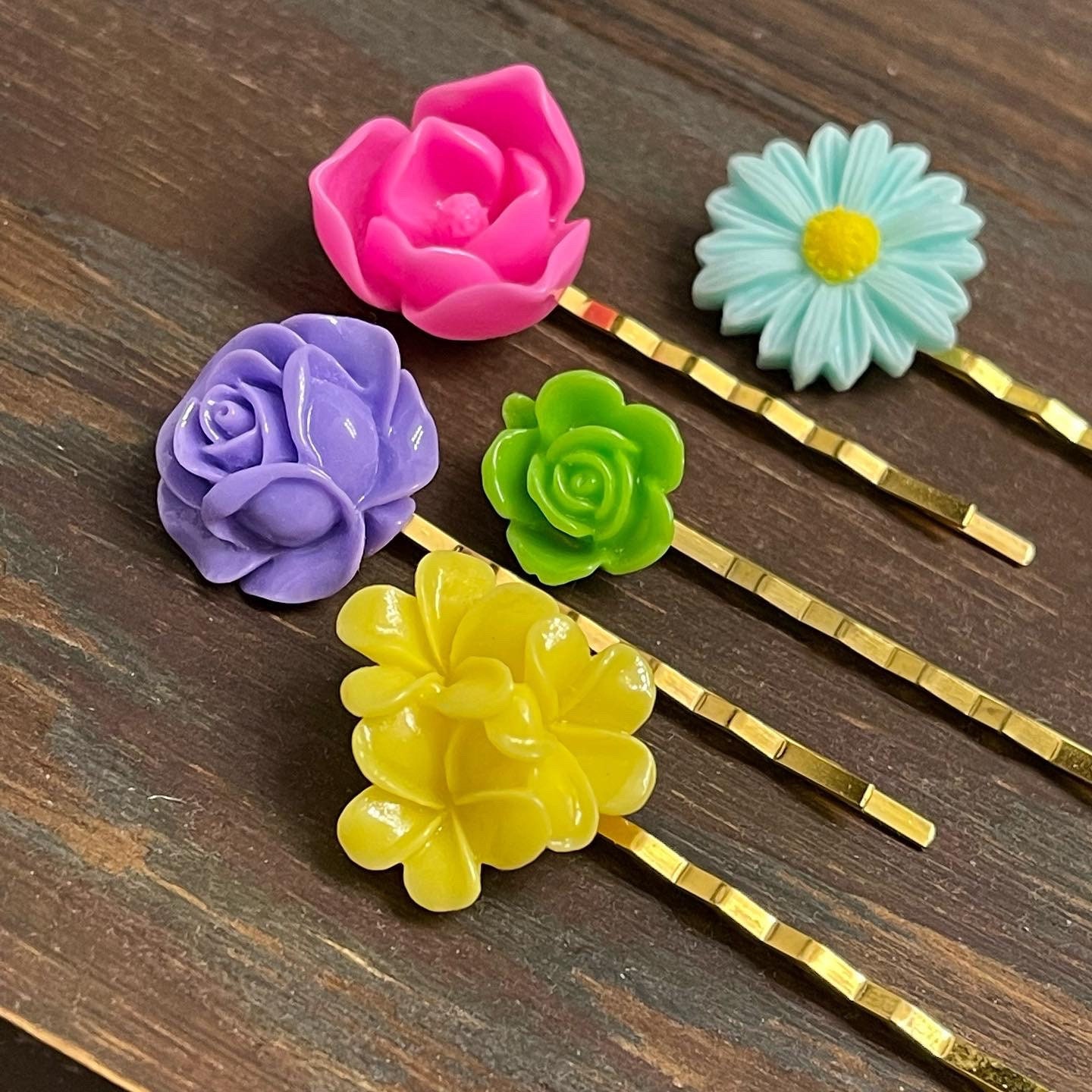 Floral Hair Accessories, Colorful Bobby Pin Set, Flower Bobby Pins