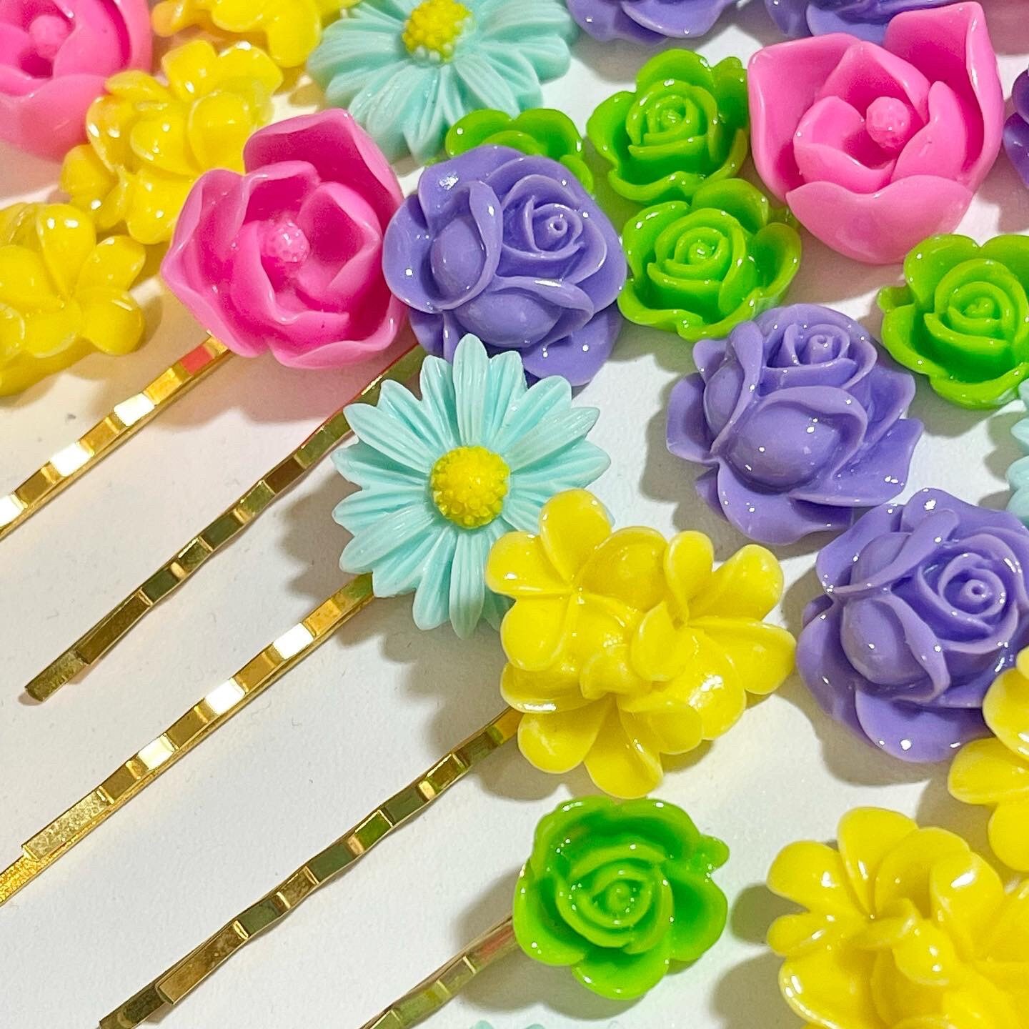 Floral Hair Accessories, Colorful Bobby Pin Set, Flower Bobby Pins