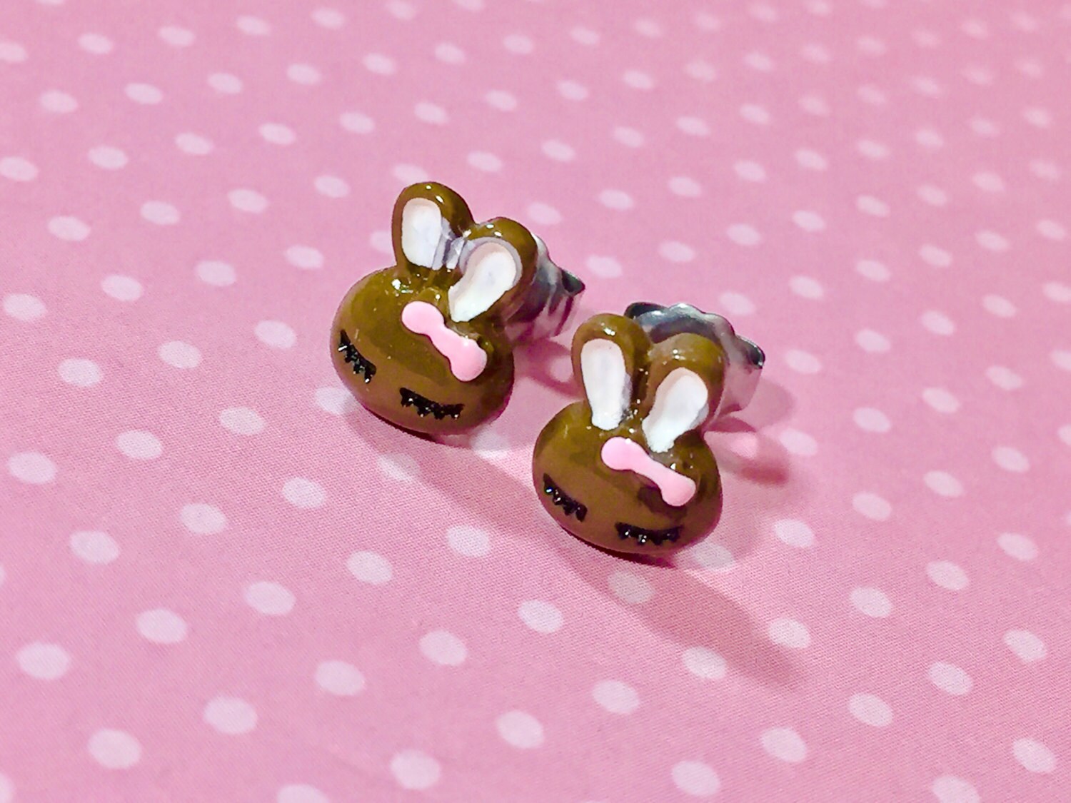Tiny Rabbit Earrings, Easter Bunny Earrings, Chocolate Easter Bunny