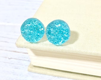 Aqua Druzy Studs, Iridescent Aqua Studs, Aqua Stud Earrings, Aqua Drusy Studs, Druzy Jewelry, Surgical Steel Studs, KreatedByKelly (SE9)