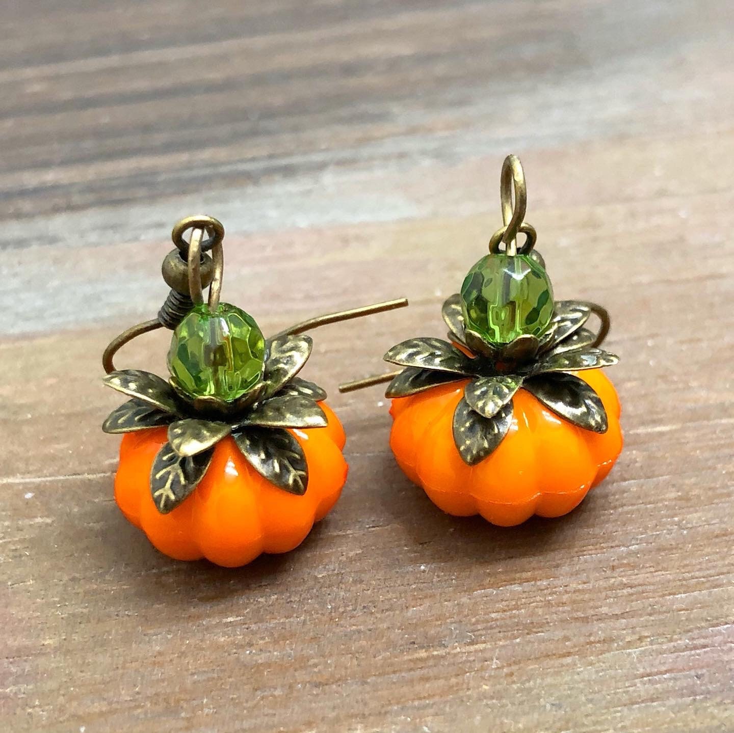 Pumpkin Earrings, Autumn Drop Earrings, Thanksgiving Jewelry, Orange
