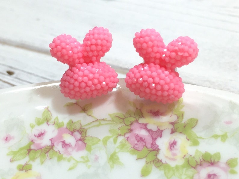 Puffy Rabbit Stud Earrings SE1 Kawaii Easter Studs Sparkling Bunny Earring Chubby Bunny Studs Pink Bunny Stud Earrings