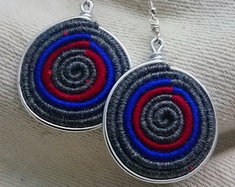 Vortex Yarn earrings - Blue and Red Pulse Extra Large
