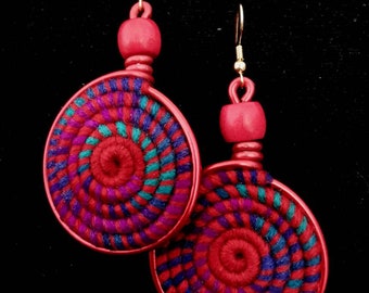 Vortex Yarn earrings - Red Kaleidoscope